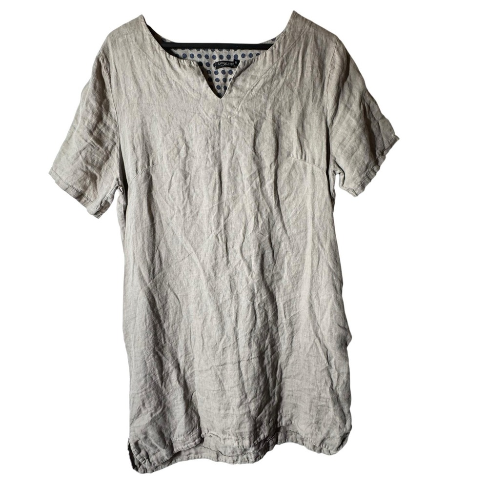 Lungo‎ Larno Grey Linen Shift Dress Size XL Pockets Coastal Resortwear Italy